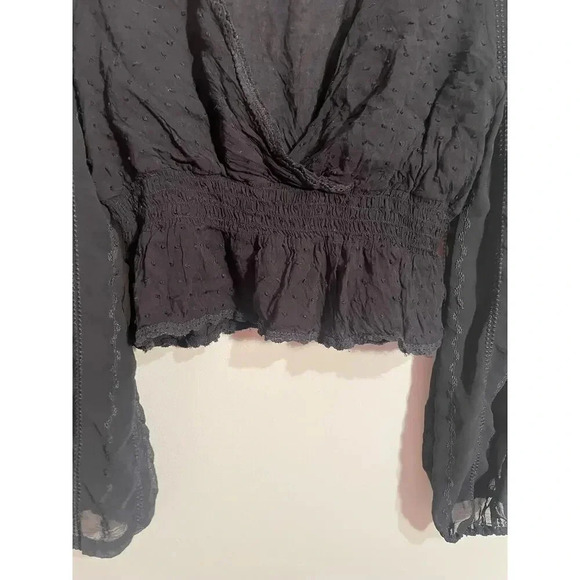 Urban Outfitters Black Cropped Swiss Dot Top with Embroidered Sleeves - Picture 5 of 11
